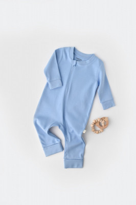 Salopeta cu fermoar cu maneca lunga si pantaloni lungi - 100%bumbac organic - Bleu, BabyCosy (Marime: 9-12 luni) foto