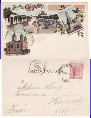 Salutari din Constanta-Stampila port- litografie 1901 foto