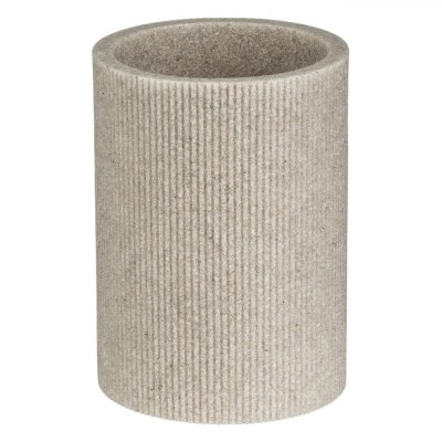 Suport Periuțe de Dinți, Rotund, Polyresin, Dungi Reliefate, Bej, Diametru 7.5x&amp;Icirc;nălțime 10.5 cm, Capacitate 0,29 L foto