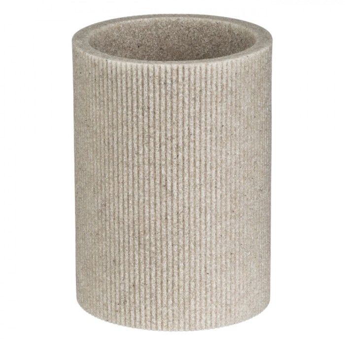 Suport Periuțe de Dinți, Rotund, Polyresin, Dungi Reliefate, Bej, Diametru 7.5x&Icirc;nălțime 10.5 cm, Capacitate 0,29 L