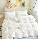 Cumpara ieftin Lenjerie De Pat Fitty Xf038, Bumbac, 4 Piese, Fara Elastic, Alb, Albastru