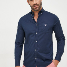 Gant camasa barbati, culoarea albastru marin, cu guler button-down, regular