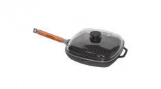 Tigaie-grill fonta cu maner lemn detasabil+capac sticla 28*28cm Handy KitchenServ foto