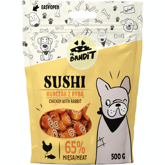 Recompense pentru caini Mr. Bandit SUSHI, pui si peste, 500g AnimaPet MegaFood