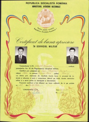 HST P2/726 Certificat de bună apreciere &amp;icirc;n serviciul militar 1986 foto