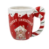 Cana Craciun, Merry Christmas, 3D, maner in forma de acadea, ceramica, 360 ml