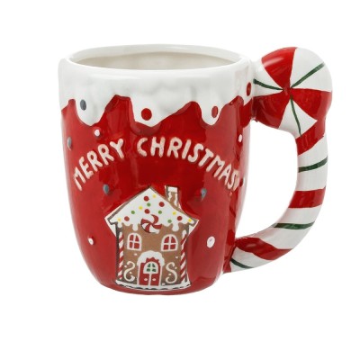 Cana Craciun, Merry Christmas, 3D, maner in forma de acadea, ceramica, 360 ml foto