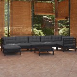 Cumpara ieftin Set mobilier de grădină cu perne 8 piese negru lemn masiv pin