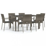 Cumpara ieftin Set mobilier de gradina cu perne, 7 piese, gri, poliratan
