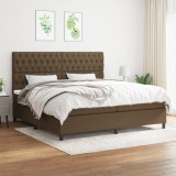 vidaXL Pat box spring cu saltea, maro &icirc;nchis, 200x200 cm, textil