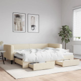 Cumpara ieftin Pat de zi cu extensie și sertare, crem, 90x200 cm, textil