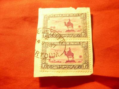 Straif 2 timbre Sudan 1931 -Posta Aeriana -Peisaj Camila ,val.2 1/2pi. stampilat foto
