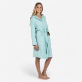 Halat de baie cu glugă microfibră compact Verde deschis Damă