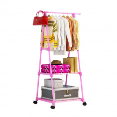 Organizator haine cu 2 polite, roz, mobil, 160cm