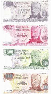 Bancnota Argentina 50, 100, 500 si 1.000 Pesos (1976-83) - P301-3014 UNC foto