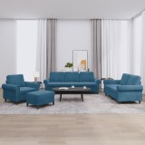 vidaXL Set de canapele cu perne, 4 piese, albastru, catifea 3202189