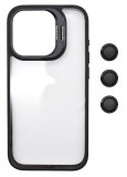 Husa Protectie din Policarbonat cu stativ si protectie camere, pentru iPhone 15 Pro, Negru, Oem