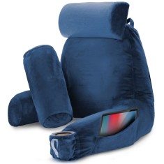 Perna pentru Citit cu Cotiere, Suport pentru Cap/Gat Detasabil &amp; Suport pentru Picioare, Linomag&reg;, 2 x Buzunare Laterale, Albastru, 91.5x75cm