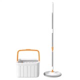 Set mop rotativ cu 2 rezerve Dreamramp , culoare gri , galeata patrata , compartimente separate , robinet de scurgere a apei , consum redus de apa.
