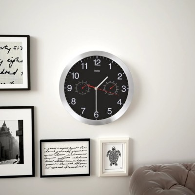 Ceas perete mecanism cuarț, higrometru/termometru, negru, 30 cm foto