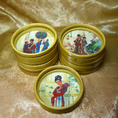 Discuri rondele protectie, bambus, pictate, colectie, cadou, vintage