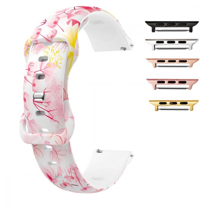 Curea silicon, compatibila Apple Watch 9|8|7|6|5|4|3|2|1 Series, 41mm|40mm|38mm, Quick Release, Flower Candy