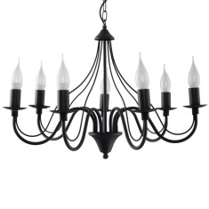 Candelabru Minerva Negru Oțel 7 Becuri Neregulate Modern De Interior