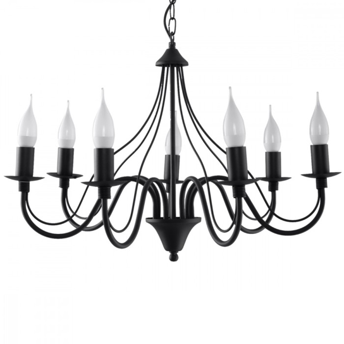 Candelabru Minerva Negru Oțel 7 Becuri Neregulate Modern De Interior