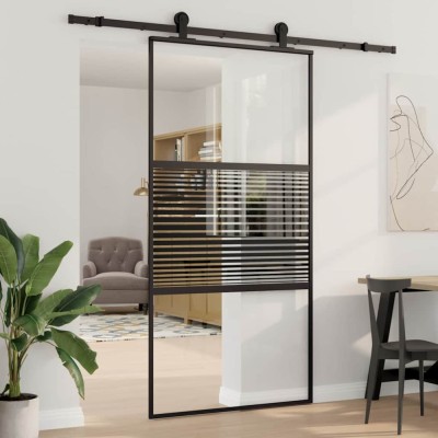 vidaXL Ușă glisantă Negru 102.5 x 205 cm Sticlă securizată, Aluminiu 42012462 foto