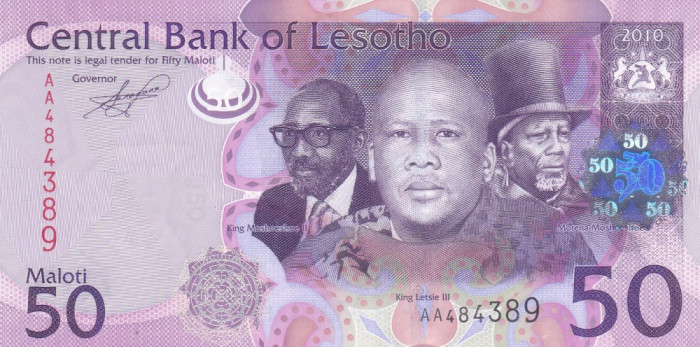 Bancnota Lesotho 50 Maloti 2010 - P23a UNC