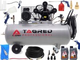 Compresor aer comprimat 200L 230V 5.6CP 650L min 3 cilindri + ulei + cupla rapida kit scule pneumatice+furtun 10m 20bar 10x17 (TA326B+KD2100+TA0002+2X