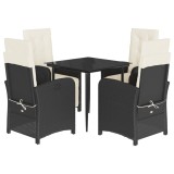 Set mobilier de gradina cu perne, 5 piese, negru, poliratan