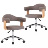 Scaune pivotante, 2 buc., gri taupe, lemn curbat &amp; textil