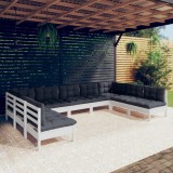 Cumpara ieftin Set mobilier grădină cu perne, 9 piese, alb, lemn masiv pin