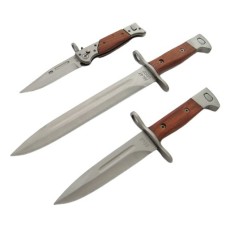 Set 3 cutite de vanatoare DEPOX&reg;, Ak Attack, otel inoxidabil, maro, teaca inclusa