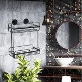 Raft Baie Metalic cu 2 Polite Sepio, Prindere pe Perete, Negru, Otel, 25.8x13.8x30.5 cm