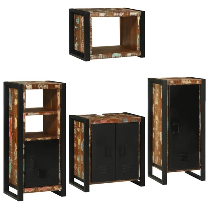 vidaXL Set de mobilier pentru baie cu ușă 4 pcs Lemn recuperat solid 3305679