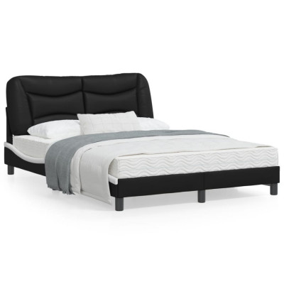 vidaXL Cadru de pat cu LED, negru și alb, 140x200 cm, piele ecologică foto