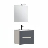 Cumpara ieftin Trent mobilier de baie 60 cm lavoar ceramic (2 sertare) cu oglindă 60x80 cm alb-antracit gri