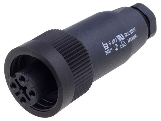 Conector circular BINDER 693, RD24 mamă 4 pini argintat 16A IP67