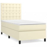 Cumpara ieftin Pat box spring cu saltea, crem, 80x200 cm, piele ecologica
