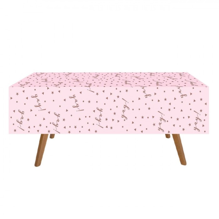 Față de Masă Festivă, Model Roz cu Accente Aurii, 180x120cm, Plastic