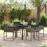 vidaXL Set de masă pentru grădină cu pernă 5 pcs Gri Rattan poli
