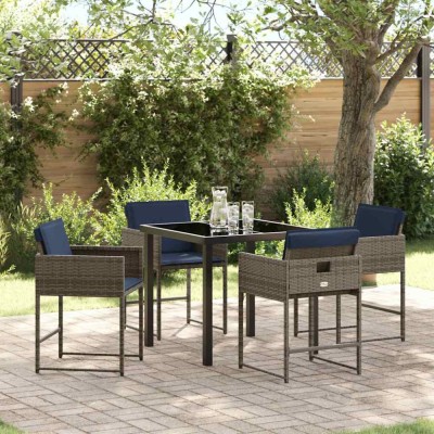vidaXL Set de masă pentru grădină cu pernă 5 pcs Gri Rattan poli 3380032 foto