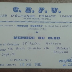 M3 C18 - 1967 - Carnet de membru - Club d'echange France univers