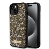 Husa pentru iPhone 15 / iPhone 14 / iPhone 13 - Rhinestone Metal Logo (GUHCP15SPFGSBSD) - Yellow, Guess