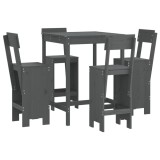 Set mobilier bar pentru gradina, 5 piese, gri, lemn masiv pin