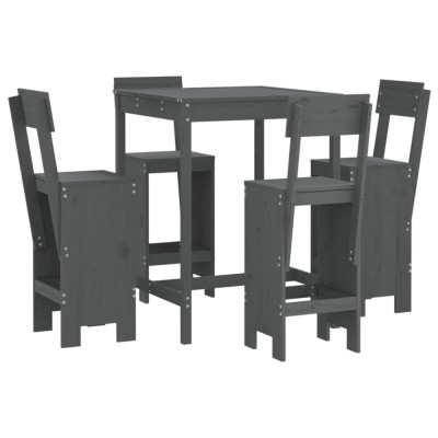 Set mobilier bar pentru gradina, 5 piese, gri, lemn masiv pin foto