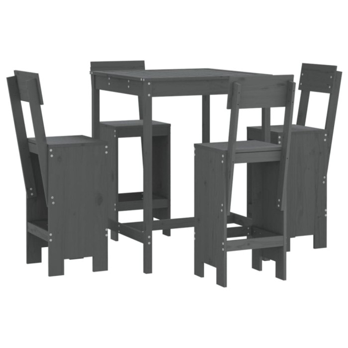 Set mobilier bar pentru gradina, 5 piese, gri, lemn masiv pin