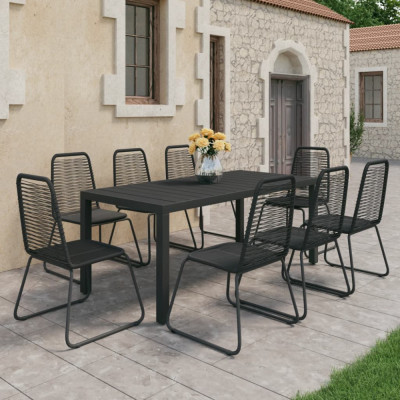 vidaXL Set mobilier de grădină, 9 piese, negru, ratan PVC foto